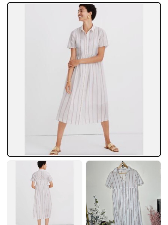 Madewell Dresses & Skirts - Madewell White Clip Dot Midi Shirt Dress with Blue and Rust Stripes Size Small